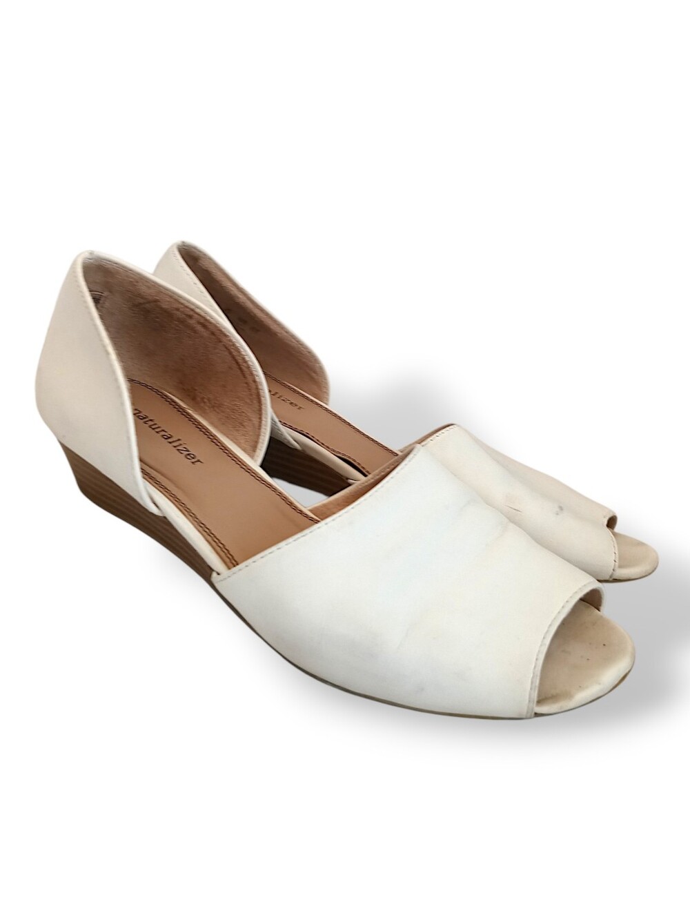 Naturalizer Ivory Peep Toe Low Wedge Slingback Shoes